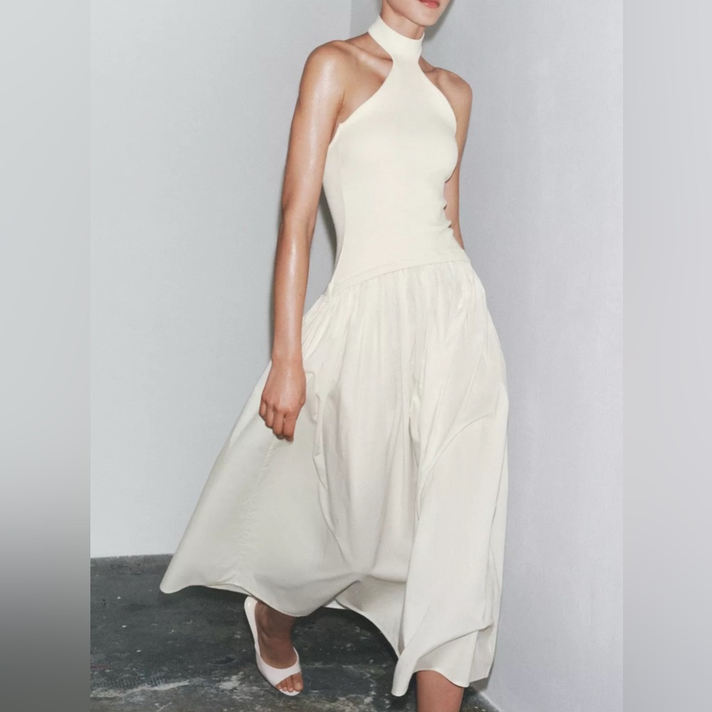 NWT Zara Cream Halter Neck Dress